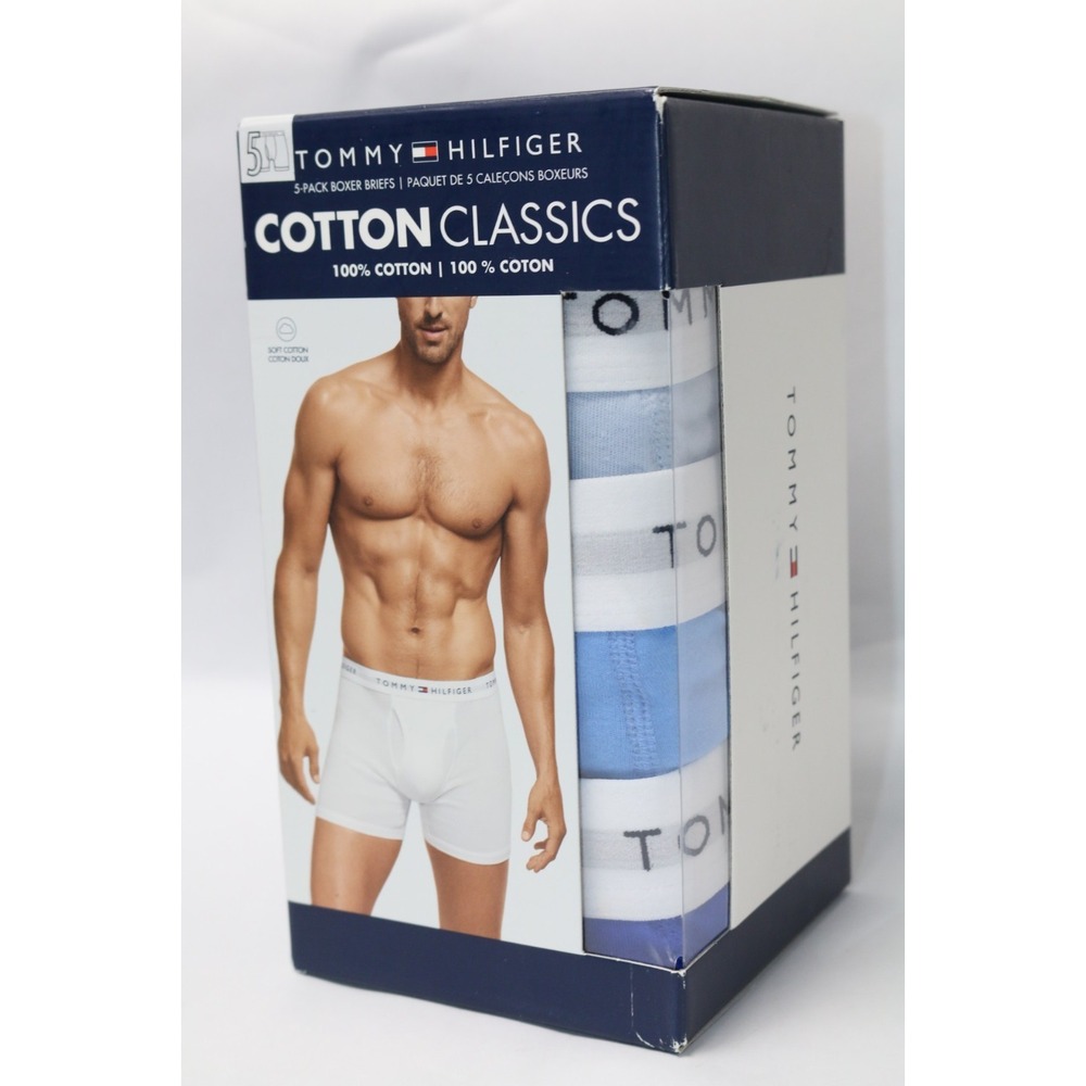 Tommy Hilfiger Mens 5-Pack Cotton Classics Boxer Briefs S Blue  Black